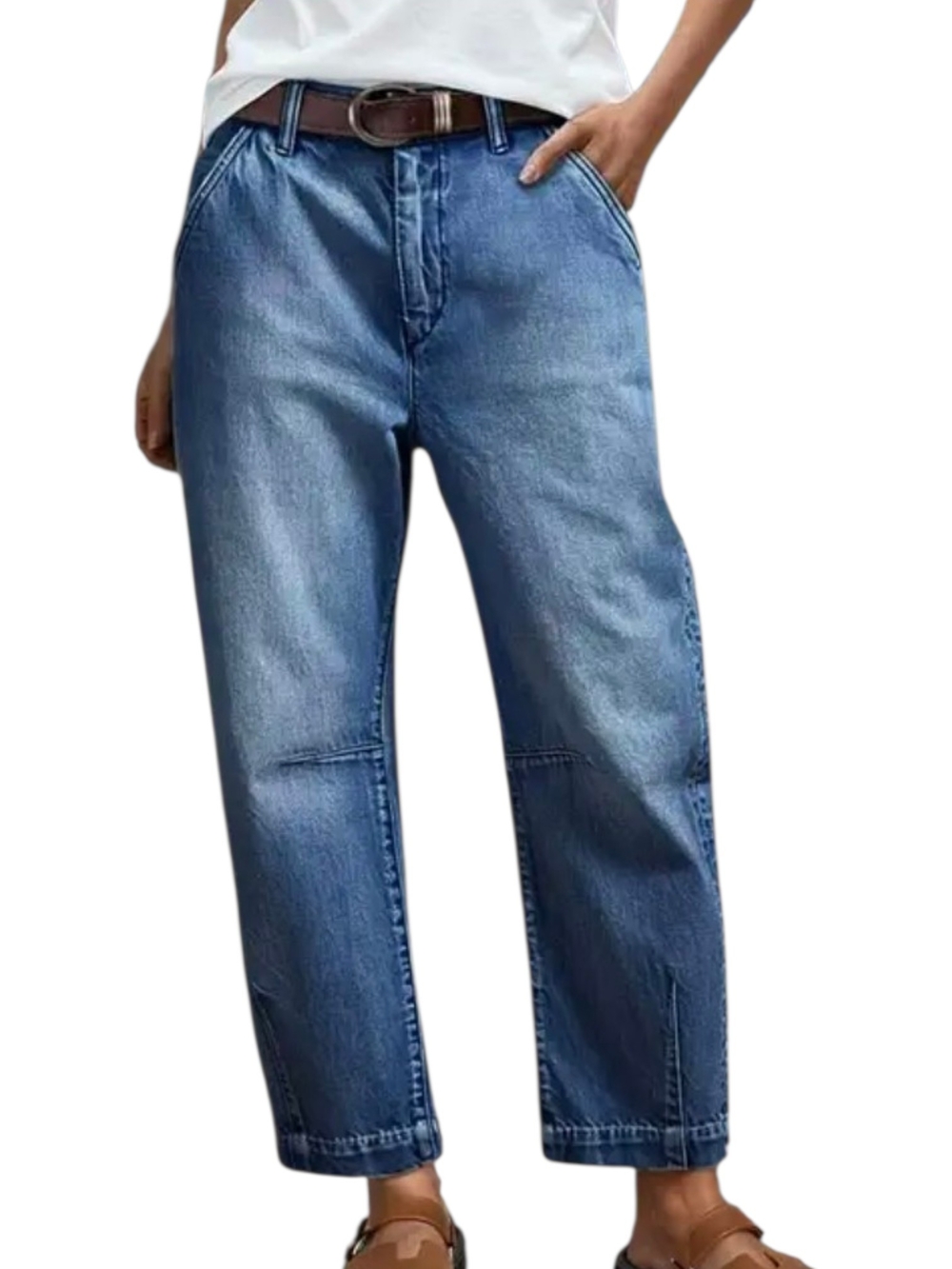 Flamingals Wash Stitch Detail Barrel Crop Jeans 4XL Light Wash Relaxed NWT